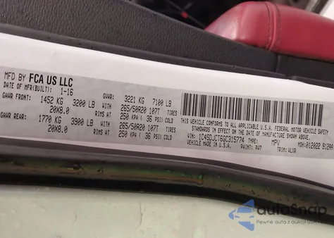 2016 Dodge Durango R/T z USA, uszkodzony, nr VIN 1C4SDJCT6GC315774